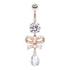 Clear Rose Gold Romantic Gem Bow-Tie Belly Button Ring