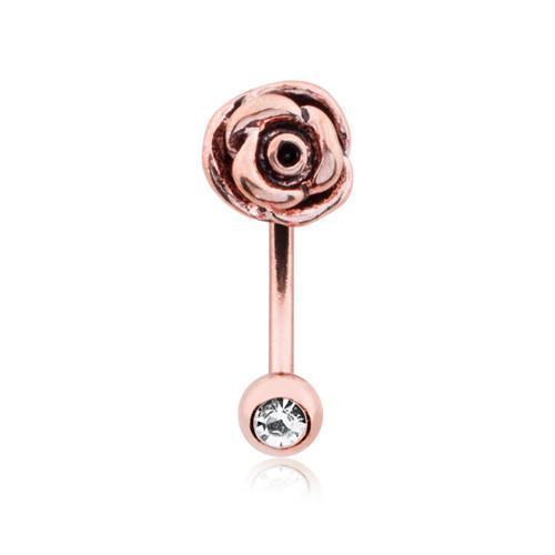 Clear Rose Gold Rosebud Curved Barbell Eyebrow Ring