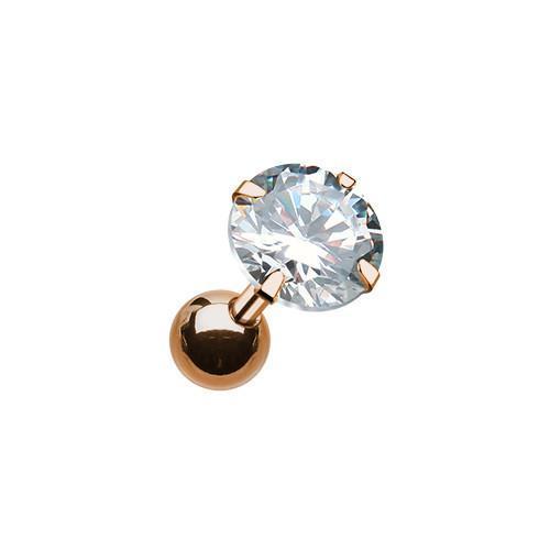Clear Rose Gold Round Gem Crystal Tragus Cartilage Barbell Earring 1 Rebel Bod