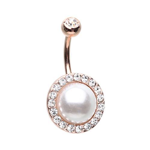 Clear Rose Gold Royal Supreme Jewelled Pearl Belly Button Ring