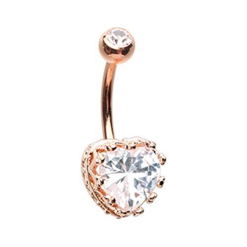 Clear Rose Gold Sacred Heart Crown Belly Button Ring