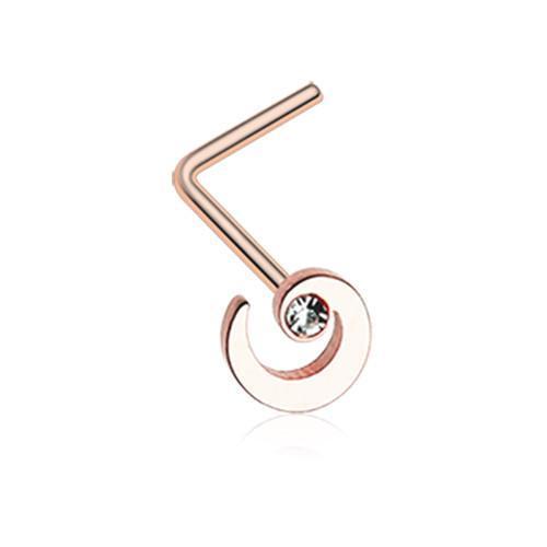 Clear Rose Gold Spiral Swirl Sparkle L-Shaped Nose Ring