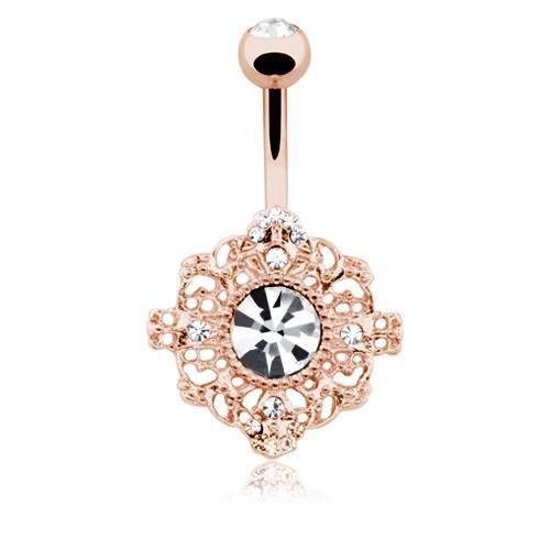 Clear Rose Gold Spiritual Mandala Belly Button Ring