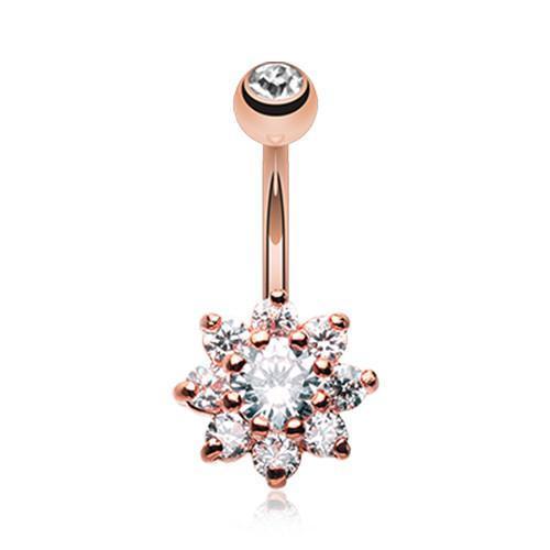 Clear Rose Gold Spring Flower Belly Button Ring