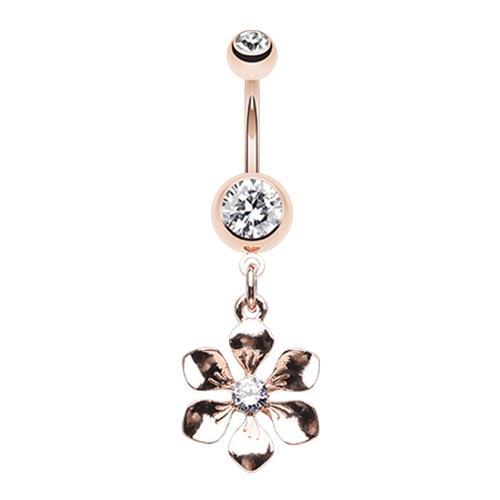 Clear Rose Gold Springtime Flower Belly Button Ring