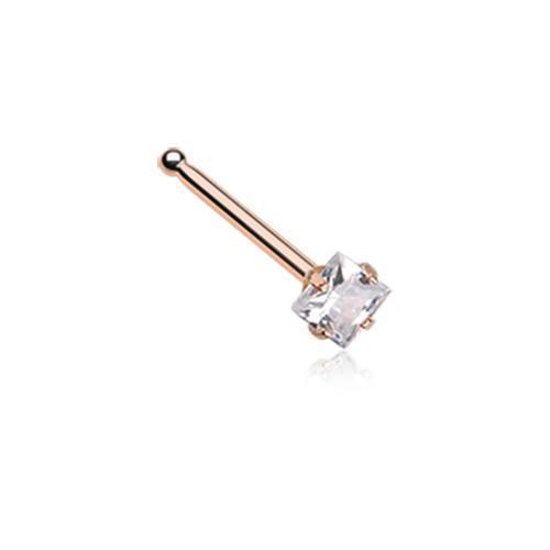 Clear Rose Gold Square Prong Set Gem Top Nose Stud Ring