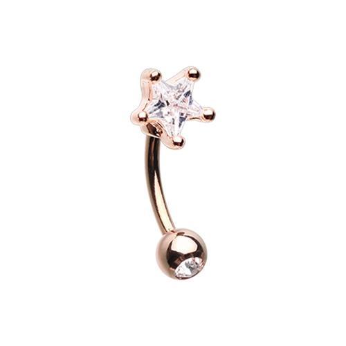 Clear Rose Gold Star Gem Prong Curved Barbell Eyebrow Ring