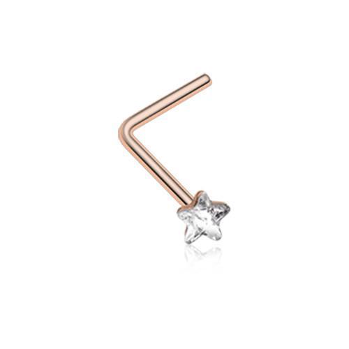Clear Rose Gold Star Sparkle L-Shaped Nose Ring