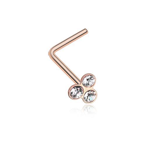 Clear Rose Gold Trinity Gem Top L-Shaped Nose Ring