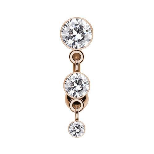 Clear Rose Gold Triple Crystalline Reverse Belly Button Ring