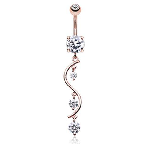 Clear Rose Gold Vine Swirl Sparkle Belly Button Ring