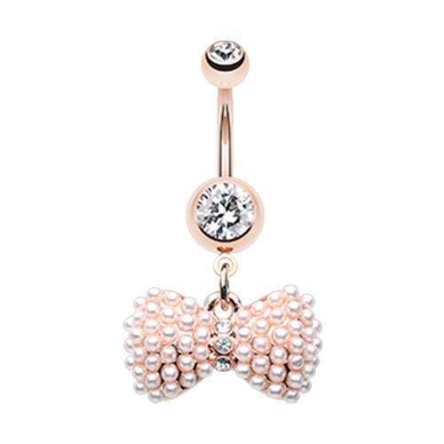 Clear Rose Gold Vintage Pearl Bow Tie Belly Button Ring