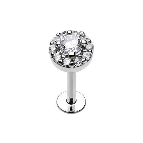 Clear Round Embellished CZ Ornate Top Labret