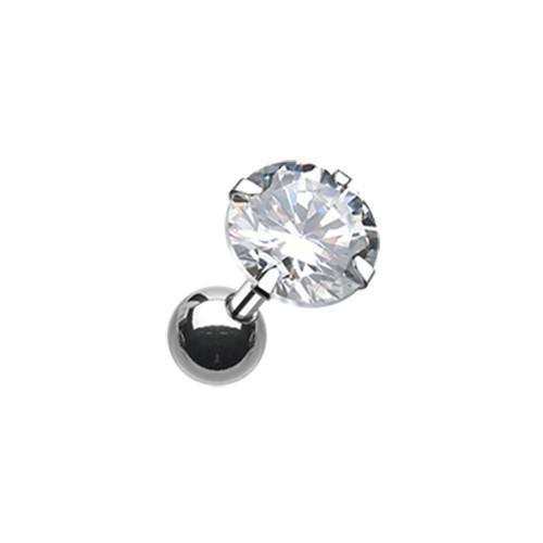 Clear Round Gem Crystal Tragus Cartilage Barbell Earring - 1 Piece