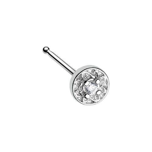 Clear Round Ornate CZ Gem Nose Stud Ring