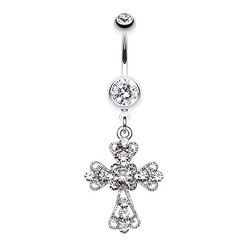 Clear Shimmering Cross Patonce Belly Button Ring