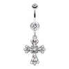 Clear Shimmering Cross Patonce Belly Button Ring