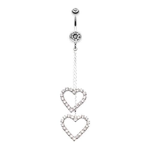 Clear Shimmering Heart Flow Belly Button Ring