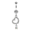 Clear Shimmering Heart Gem Dangle Belly Button Ring