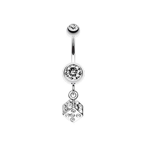 Clear Single Dice Sparkle Belly Button Ring - Rebel Bod