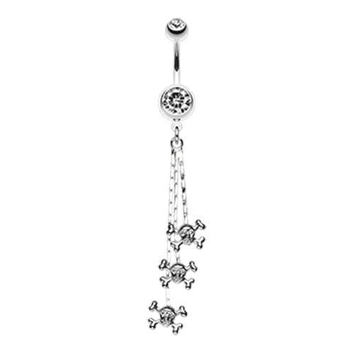 Clear Skull Crossbones Dangle Belly Button Ring