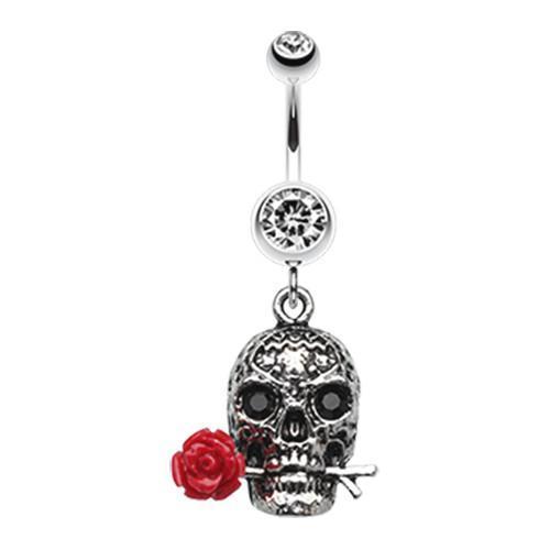 Clear Skull Rose Beauty Belly Button Ring