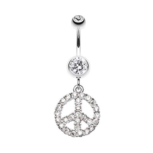 Clear Slammin&#39; Bedazzled Peace Symbol Belly Button Ring