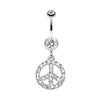 Clear Slammin' Bedazzled Peace Symbol Belly Button Ring