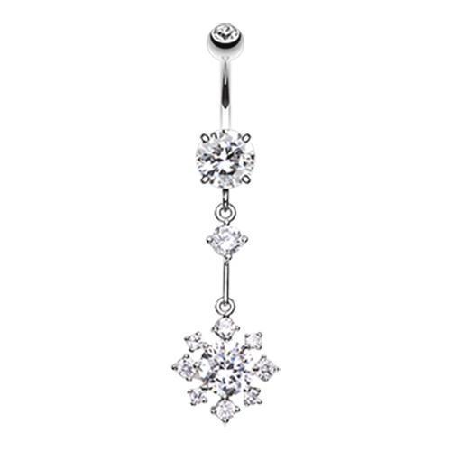 Clear Snowflake Flower Sparkle Belly Button Ring