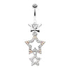 Clear Sparkiling Triple Star Bell Button Ring