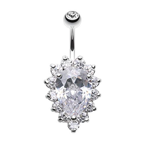 Clear Sparkle Dazzle Droplet Multi Gem Belly Button Ring