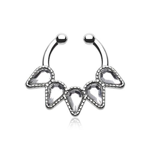 Clear Sparkle Quinary Spear Fake Septum Clip-On Ring