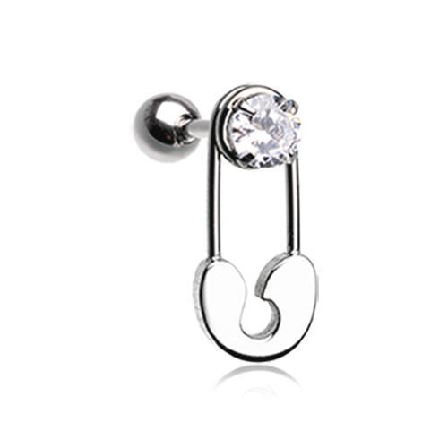 Clear Sparkle Safety Pin Tragus Cartilage Barbell Earring - 1 Piece