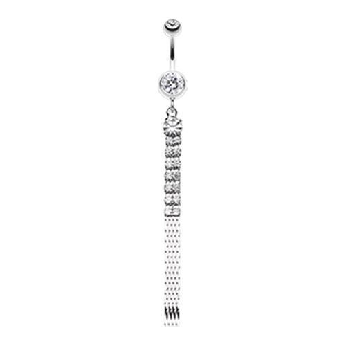 Clear Sparkling Gem Chain Tassel Belly Button Ring