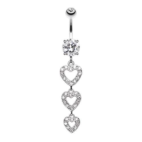 Clear Sparkling Heart Cascade Belly Button Ring