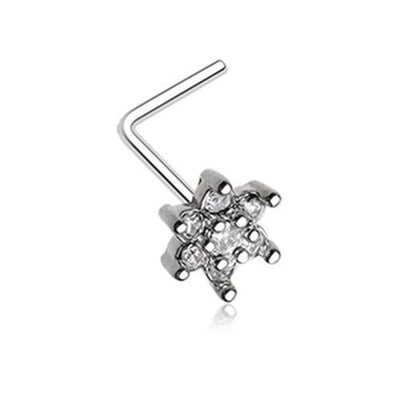 Clear Spring Flower Sparkle Prong Set L-Shaped Nose Ring - Rebel Bod