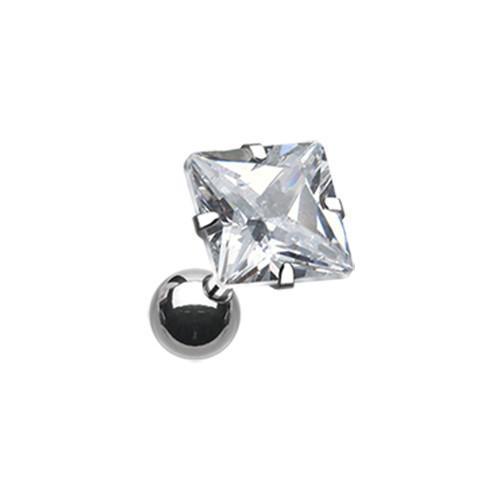 Clear Square Gem Crystal Tragus Cartilage Barbell Earring - 1 Piece