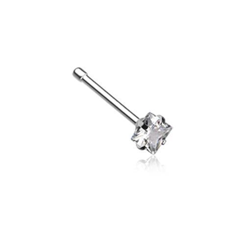 Clear Square Prong Set Gem Top Nose Stud Ring