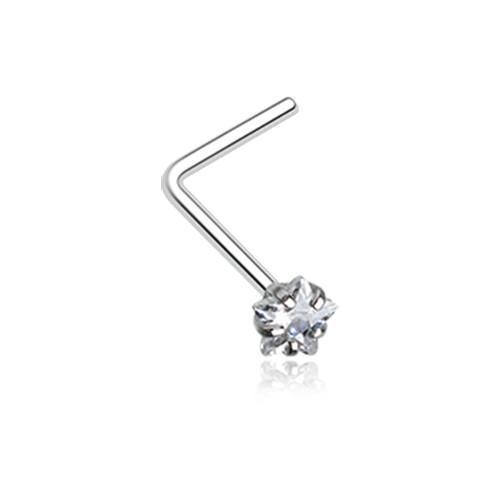 Clear Star Prong Set Gem Top L-Shaped Nose Ring