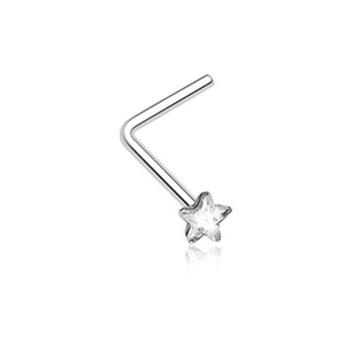 Nose Ring - L-Shaped Nose Ring Clear Star Sparkle Steel L-Shaped Nose Ring -Rebel Bod-RebelBod