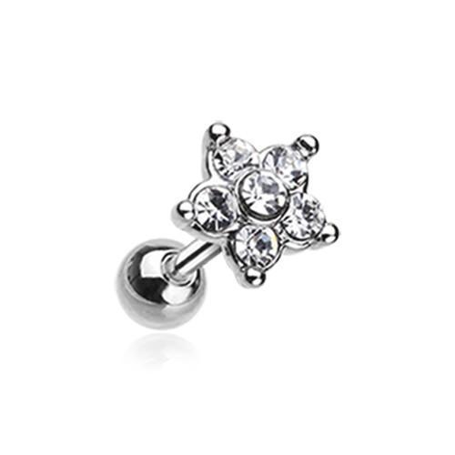 Clear Starburst Sparkle Flower Tragus Cartilage Barbell Earring - 1 Piece