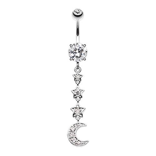 Clear Stars to the Moon Belly Button Ring