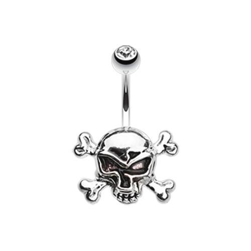 Clear Cross Bones Belly Button Ring