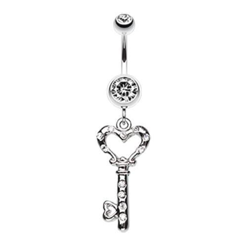 Clear Sweet Heart Key Belly Button Ring