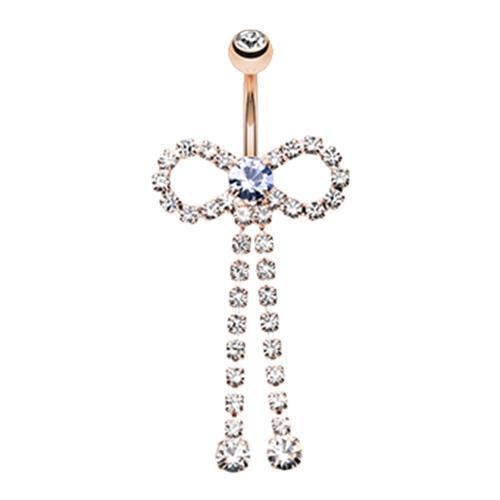 Clear/Tanzanite Rose Gold Bow Down to the Bow Belly Button Ring