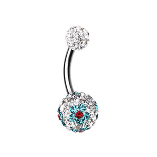 Clear/Teal Flower Delight Multi-Sprinkle Dot Belly Button Ring