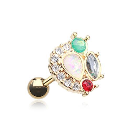 Clear/Teal Golden Sparkle Opal Medley Tragus Cartilage Barbell Earring - 1 Piece