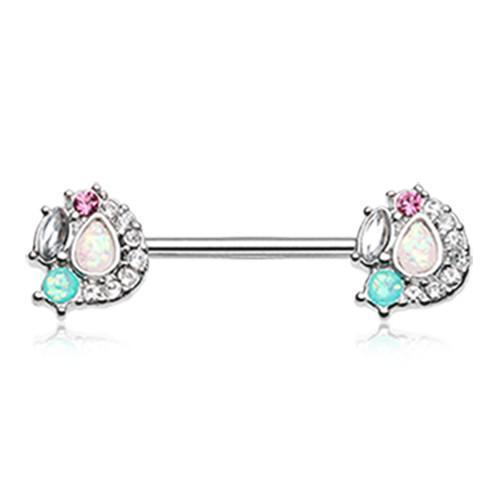 Clear/Teal Sparkle Opal Medley Nipple Barbell Ring - 1 Piece