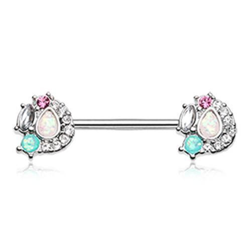 Clear/Teal Sparkle Opal Medley Nipple Barbell - 1 Piece