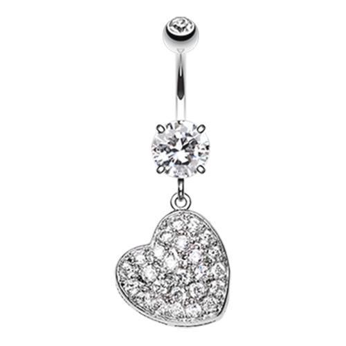 Clear Textured Heart Sparkle Belly Button Ring Rebel Bod